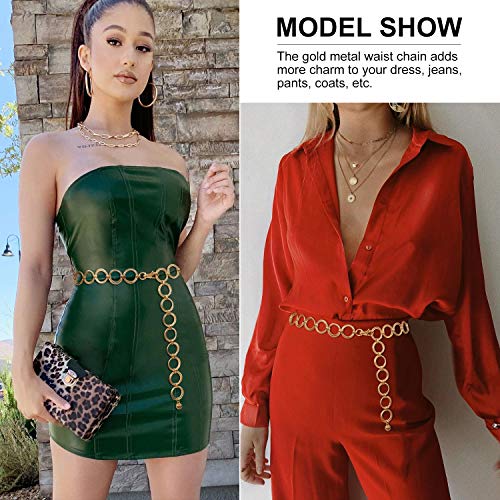 Metal Waist Chain Women Girls Adjustable Body Link Belts Fashion Belly Jewelry for Jeans Dresses Gold