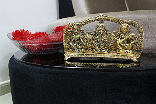 Charmy Crafts Metal Golden Antique Laxmi Ganesh Saraswati Handcrafted Showpiece for Home Decor Gift Item