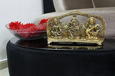 Charmy Crafts Metal Golden Antique Laxmi Ganesh Saraswati Handcrafted Showpiece for Home Decor Gift Item