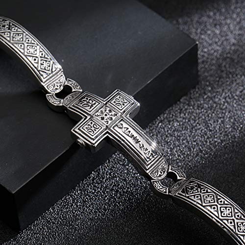 Cross Stainless Steel Bracelets Vintage Metal Bangle Heavy Mens Retro Punk Bracelets Cool Male Jewelry Armband (Silver, 8.66 Inches)