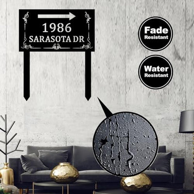 Custom Lawn Address Metal Sign,Lawn Mounted Metal Address Stake Personalized Address Yard Sign Garden House Number Sign Housewarming Gift