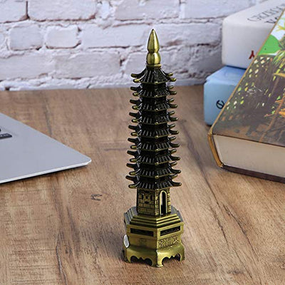 Feng Shui Alloy Antique Pagoda Chinese Style WenChang Tower Model Miniature Tower Ornaments Office Home Desktop Decor