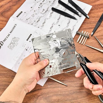 12 Metal Model Tool Kits Including 7 Metal Model Long Edge Bending Tools Tab Twisting Tool Cylinder Cone Shape Bend Assist 1 Clipper 4 Metal Tweezers for 3D DIY Metal Jigsaw Puzzles Assembly