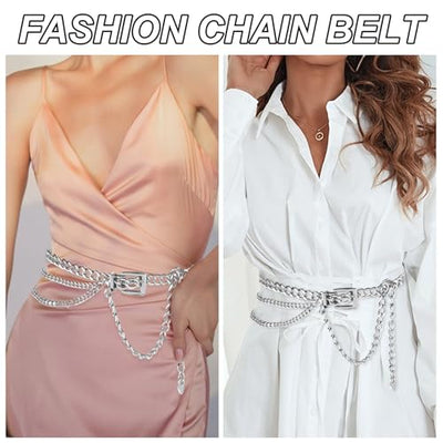 Multilayer Waist Chain Belt, Adjustable Metal Chain Dress Belt Body Belly Jewelry Women Girls Jeans Trousers