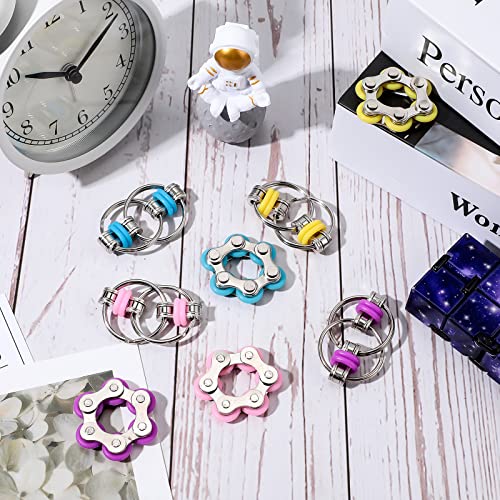 8 Pieces Fidget Toys Set Includes 4 Flippy Roller Chain and 4 Six Roller Bike Chain Toys for Adults and Teenagers in Learning Help (Purple, Pink, Yellow, Light Blue)