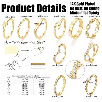 10 pcs dainty 14k gold rings