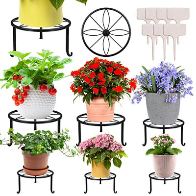 7-pack Metal Plant Stands, Plant Stand Outdoor Clearance, Anti-Rust Iron Flower Pot Stand Outdoor Indoor, Heavy Duty Black Plant Stand Indoor, Rustproof Metal Planter Container Round Supports
