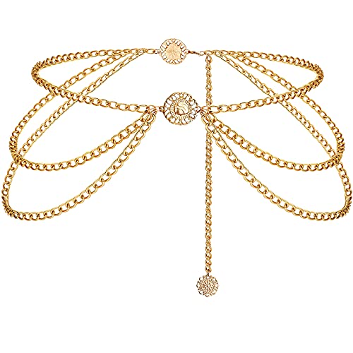 Multilayer Chain Belt for Women Metal Waist Belt Boho Sunflower Belly Chain