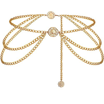 Multilayer Chain Belt for Women Metal Waist Belt Boho Sunflower Belly Chain