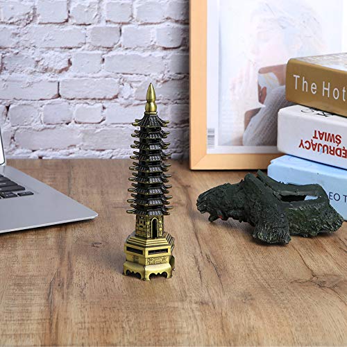 Feng Shui Alloy Antique Pagoda Chinese Style WenChang Tower Model Miniature Tower Ornaments Office Home Desktop Decor