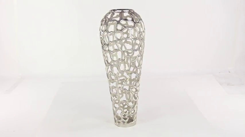 Deco 79 Benzara Metal Planter Upgrade The Decor Appeal of Short Spaces, silver, "12""l x 12""w x 33""h" (37665)