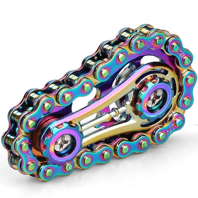 Gear Fidget Sprockets Hand Roller for Kids Adults, Cool Finger Fidget Spinner Chain Toys Metal Sensory Bike Chain EDC Novelty Toy Pack Pocket Size Gift Pirze for Anxiety Relieve Boredom Autism Rainbow