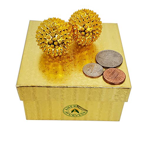 Healing Angel 2 PC Durable Plastic Spiky Metal Coated Deep Tissue Hand Massage Balls for Acupressure Reflexology and Magnet Therapy (Gold-FBA, 1.5 Inch)