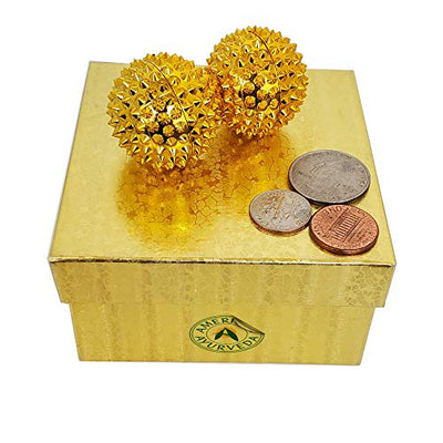 Healing Angel 2 PC Durable Plastic Spiky Metal Coated Deep Tissue Hand Massage Balls for Acupressure Reflexology and Magnet Therapy (Gold-FBA, 1.5 Inch)