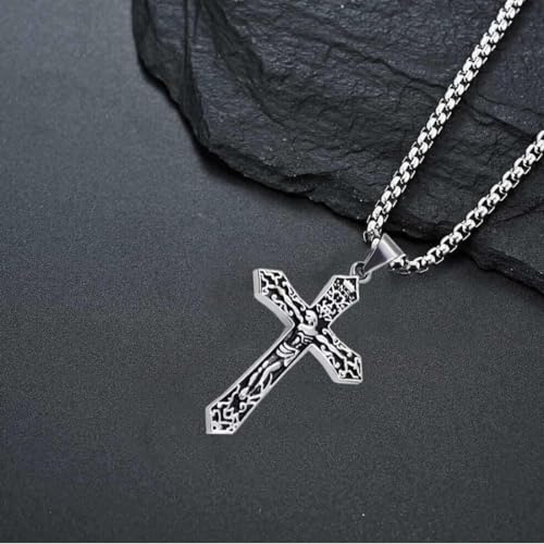 Indianstore4everyone Meta lBiker Jesus Crucifix Cross Religious INRI Cross With 24" Chain Jewelry Gift Pendant Necklace Chain Gift For Men Boys, youth large / 11-13, Zinc, No Gemstone