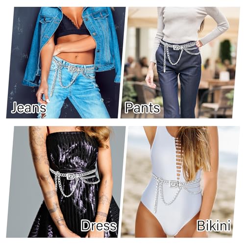 Multilayer Waist Chain Belt, Adjustable Metal Chain Dress Belt Body Belly Jewelry Women Girls Jeans Trousers