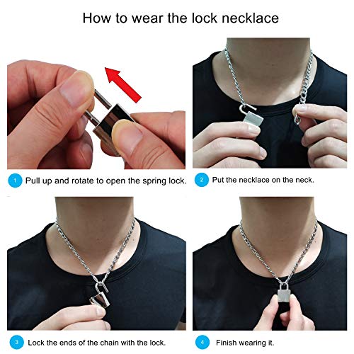 Padlock Necklace Stainless Steel Lock Chain for Men Women Silver 18-24 inch