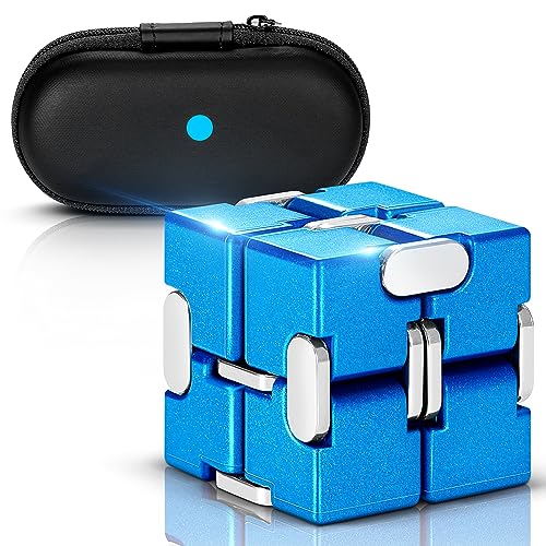 Fidget Cube, Zinc Aolly Metal Infinity Cube Fidget Desk Toy, Punk Style Design with Exquisite Case, Durable and Heavy Cool Gadgets, Adult Fidget Toys for Alleviate Stress and Anxiety(Blue)