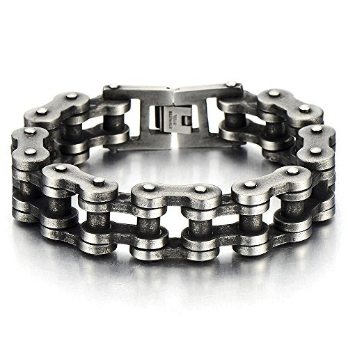 COOLSTEELANDBEYOND Heavy Sturdy Mens Motorcycle Chain Bike Chain Bracelet of Stainless Steel Silver Color Polished