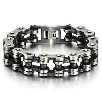 COOLSTEELANDBEYOND Heavy Sturdy Mens Motorcycle Chain Bike Chain Bracelet of Stainless Steel Silver Color Polished