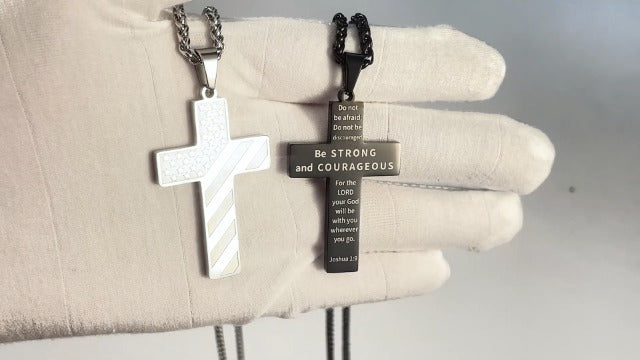DuoDiner 18+2 Inch Cross Necklace Bible Verse Stainless Steel American Flag Pendant Chain for Men Jewelry Gift