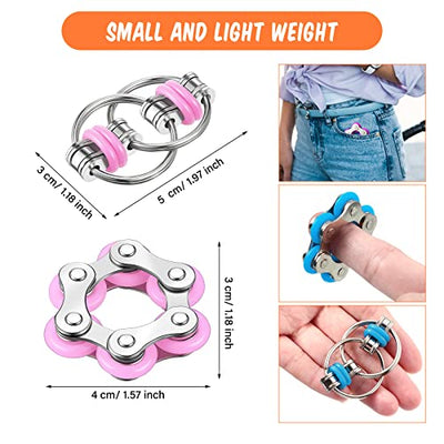8 Pieces Fidget Toys Set Includes 4 Flippy Roller Chain and 4 Six Roller Bike Chain Toys for Adults and Teenagers in Learning Help (Purple, Pink, Yellow, Light Blue)