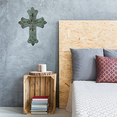 Farmhouse Cross Wall Decor,Metal Cross Decoration for Home Decor, Family Wall Art Flower Cross Wall Sculpture 14.5" H