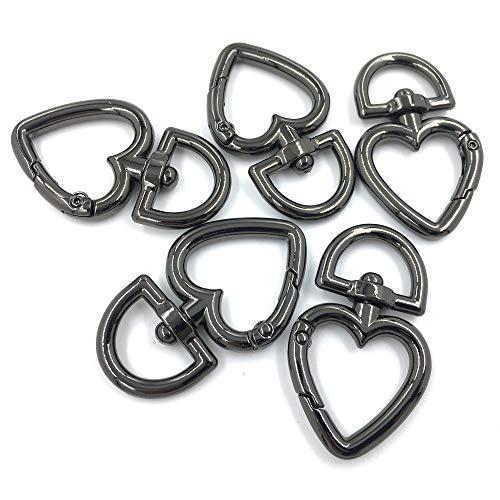 12 Pcs 3/4 Inch Outside Width Zinc Alloy Heart Shape Swivel Buckles Trigger Spring Keyring Buckle, Clasps Hooks Keychain Ring Buckles Shinning Swivel Snap Fashion Clips (Gunmetal)