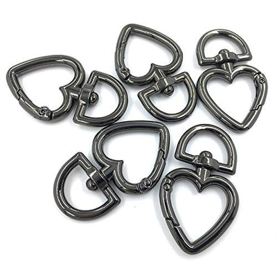 12 Pcs 3/4 Inch Outside Width Zinc Alloy Heart Shape Swivel Buckles Trigger Spring Keyring Buckle, Clasps Hooks Keychain Ring Buckles Shinning Swivel Snap Fashion Clips (Gunmetal)