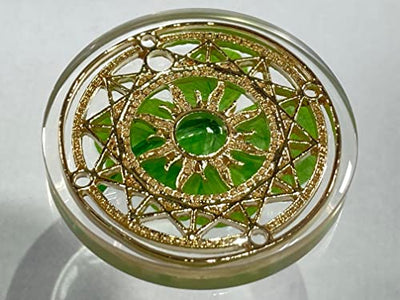 Real Four Leaf Clover Good Luck Pocket Token, Preserved, 1.25”, Including Metal Ornament (Magic Circle of The Sun)