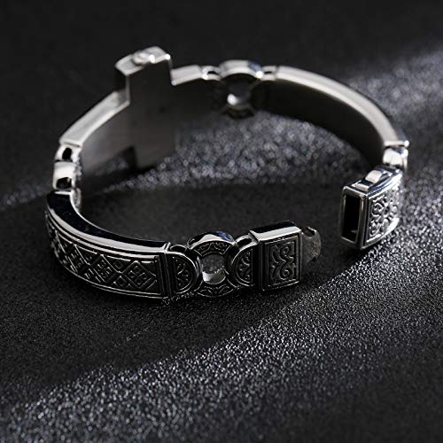 Cross Stainless Steel Bracelets Vintage Metal Bangle Heavy Mens Retro Punk Bracelets Cool Male Jewelry Armband (Silver, 8.66 Inches)