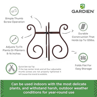 Gardien Plant Stand Indoor Outdoor, Adjustable Fits Up To 16 Inch Pots, Mid Century Modern Metal Planter Holder, Vase Stand, Bowl Stand, Birdbath Stand, Item Stand, Flower Pot Stand (Bronze)