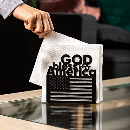 Black Metal Tabletop Napkin Holder - Modern Freestanding Tissue Dispenser Organizer - Dining Table Decorative Serviette Holder For Kitchen Restaurant Picnic Party (USA flag)