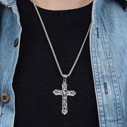 Indianstore4everyone Meta lBiker Jesus Crucifix Cross Religious INRI Cross With 24" Chain Jewelry Gift Pendant Necklace Chain Gift For Men Boys, youth large / 11-13, Zinc, No Gemstone