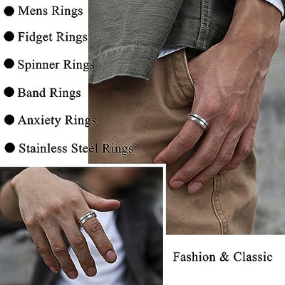 Fansilver 16PCS Stainless Steel Fidget Rings for Men Women Silver Gold Black Mens Rings Cool Male Band Rings Chain Spinner Rings Fashion Anxiety Rings Pack Size 7-13
