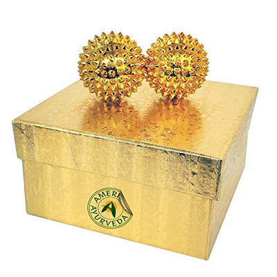 Healing Angel 2 PC Durable Plastic Spiky Metal Coated Deep Tissue Hand Massage Balls for Acupressure Reflexology and Magnet Therapy (Gold-FBA, 1.5 Inch)
