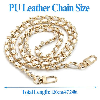 Purse Chain Strap with Leather Metal Chain, PU Leather Purse Chain Strap, Replacement for Shoulder, Crossbody Bag, Wallets Accessories 47.2"