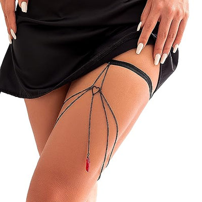 Simple Gothic Black Metal Leg Chain Jewelry Bikini Layered Thigh Body Chain Jewelry Summer Beach Elastic Adjustable Thigh Chain Jewelry for Women Girls
