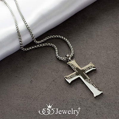 555Jewelry Inspirational Stainless Steel Cross Necklace for Men and Women 16-24" Chain
