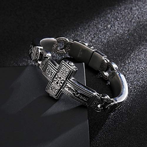 Cross Stainless Steel Bracelets Vintage Metal Bangle Heavy Mens Retro Punk Bracelets Cool Male Jewelry Armband (Silver, 8.66 Inches)