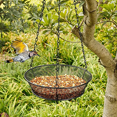 Hanging Bird Feeder, Bird Feeder Hanging for Garden Yard Outside Hanging Bird Feeder Tray - Metal Mesh Platform Feeders for Birds Outside Outdoors Hanging for Attracting Birds - Genuine