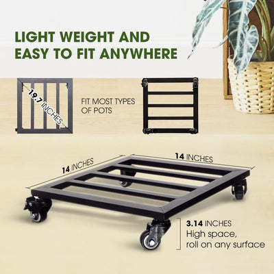 14Inch Plant Caddy with Wheels Heavy Duty Capacity 385 Lbs, Metal Cast Iron Plant Dolly, Plant Stand with Wheels Repositioning Heavy Pots, Hauling Heavy Household Items - Black