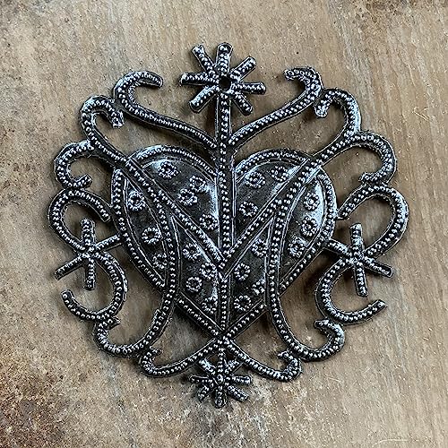 Haitian Art-Inspired Veve Design, Freda Veve Heart, 4" Haiti, Ornament, Handmade, Unique Metal Ornaments