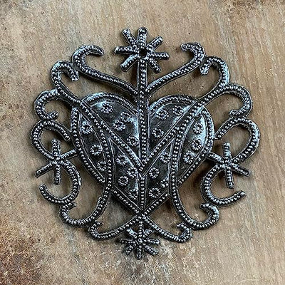 Haitian Art-Inspired Veve Design, Freda Veve Heart, 4" Haiti, Ornament, Handmade, Unique Metal Ornaments