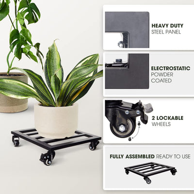 14Inch Plant Caddy with Wheels Heavy Duty Capacity 385 Lbs, Metal Cast Iron Plant Dolly, Plant Stand with Wheels Repositioning Heavy Pots, Hauling Heavy Household Items - Black