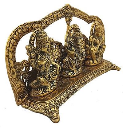 Charmy Crafts Metal Golden Antique Laxmi Ganesh Saraswati Handcrafted Showpiece for Home Decor Gift Item
