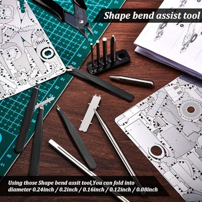 12 Metal Model Tool Kits Including 7 Metal Model Long Edge Bending Tools Tab Twisting Tool Cylinder Cone Shape Bend Assist 1 Clipper 4 Metal Tweezers for 3D DIY Metal Jigsaw Puzzles Assembly