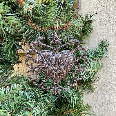 Haitian Art-Inspired Veve Design, Freda Veve Heart, 4" Haiti, Ornament, Handmade, Unique Metal Ornaments