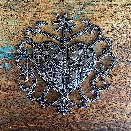 Haitian Art-Inspired Veve Design, Freda Veve Heart, 4" Haiti, Ornament, Handmade, Unique Metal Ornaments