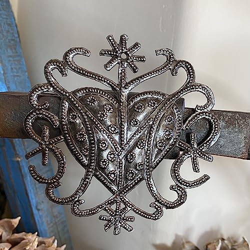 Haitian Art-Inspired Veve Design, Freda Veve Heart, 4" Haiti, Ornament, Handmade, Unique Metal Ornaments
